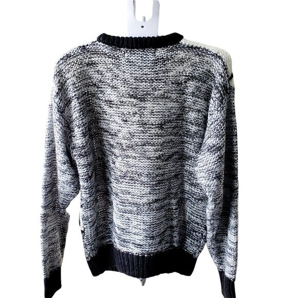 𝅺VINTAGE forum black white hand-knitted chunky Crew Neck Women's Sweater Size L - Picture 5 of 8